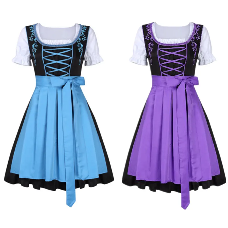 

3Pcs Women's Traditional Oktoberfest Wench Maid Costume German Bavarian Beer Girl Dirndl Dress
