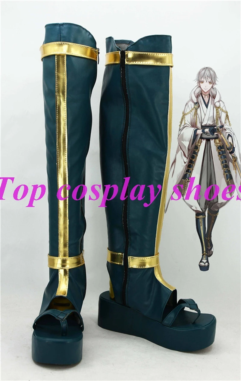 DMM меч танец-Touken Ranbu tsurumaru kuninaga Косплэй обувь сапоги длинные темно-зеленый # tr002