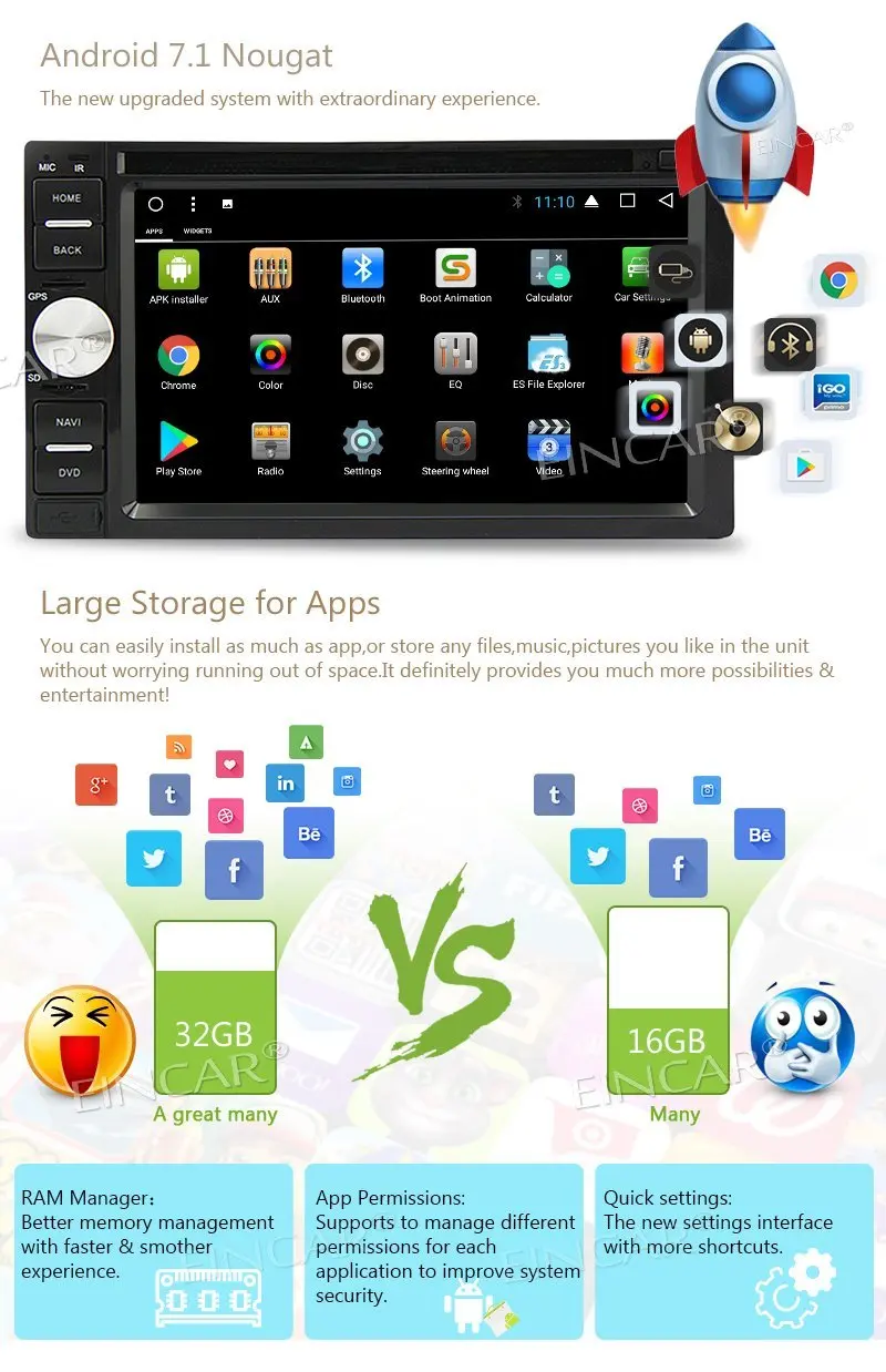 Sale Eincar 7 inch Car dvd Player Double 2 Din car PC Octa-core Car radio Stereo Android 7.1 GPS Navigation Head Unit support wifi 3G 1 Sale Eincar 7 inch Car dvd Player Double 2 Din car PC Octa-core Car radio Stereo Android 7.1 GPS Navigation Head Unit support wifi 3G 1