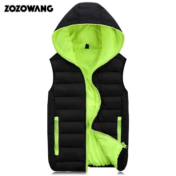 

ZOZOWANG 2020 Winter Sleeveless Jacket for Men Fashion Warm Hooded Male Winter Vest Light Plus Size Mens Work Vests Waistcoat