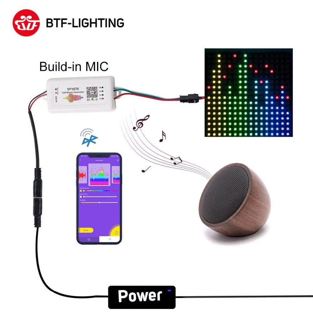 DC5V-24V SP105E Bluetooth WS2811 WS2812B светодиодный музыкальный контроллер SK6812 RGB/RGBW APA102 SP107E SP110E WS2801 пикселей светодиодные полосы