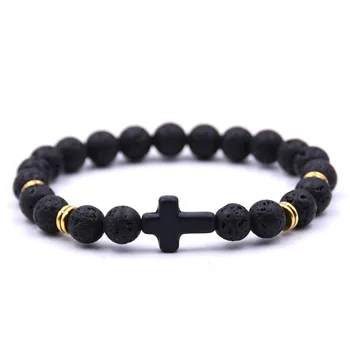 

HYHONEY Fashion Jewelry Natural Stone bracelet Yoga Lava Stone Cross Charms bracelet For women pulseira
