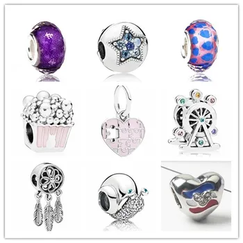 

Punk Simple Style Wing Snake Glass Beads Key Dream Catcher Leaves Crystal Beads Charms Fit Pandora Bracelets DIY Making Jewelry