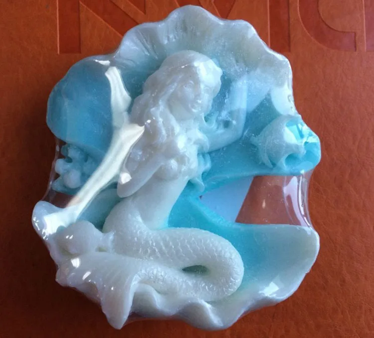 Mořská panna v mušlové skořápce ručně vyráběné mýdlové formy 3D dívčí formy Mořská panna silikonové formy ručně vyráběné