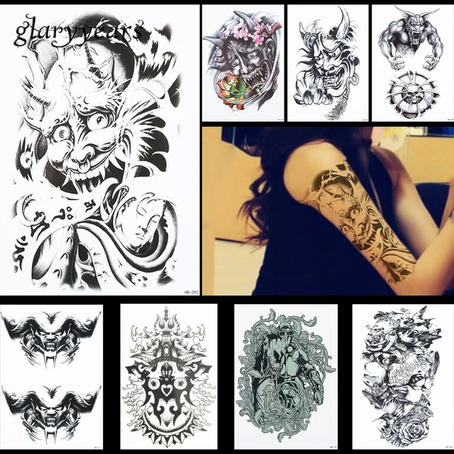 8 Pieces Black White Devil Pattern Design Tattoo Sticker Lotus Decal Women  Men Body Art Temporary Fake Tattoo Sticker Cool HB#13 _ - AliExpress Mobile