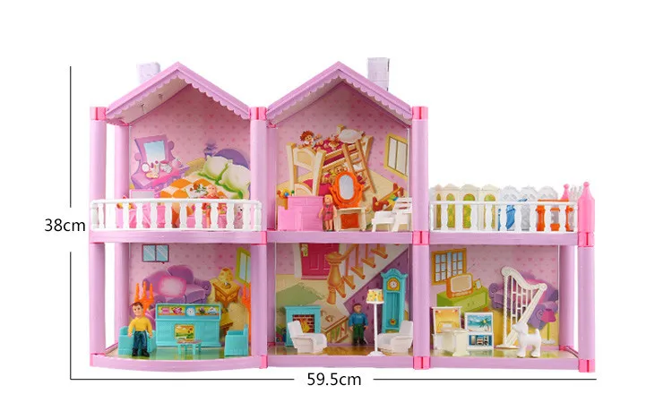 Большой размер DIY кукольный домик миниатюрная сборная вилла пластиковая миниатюрная кукольный дом мебель кукольный домик Игрушки для девочек