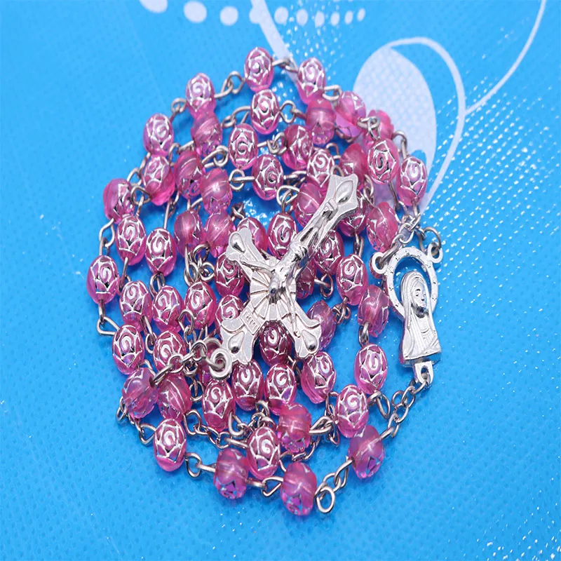 

Catholic Rose Necklace with Colored Beads, Lady, Cross Cross Men's Pendant Necklace, Religious Jewelry
