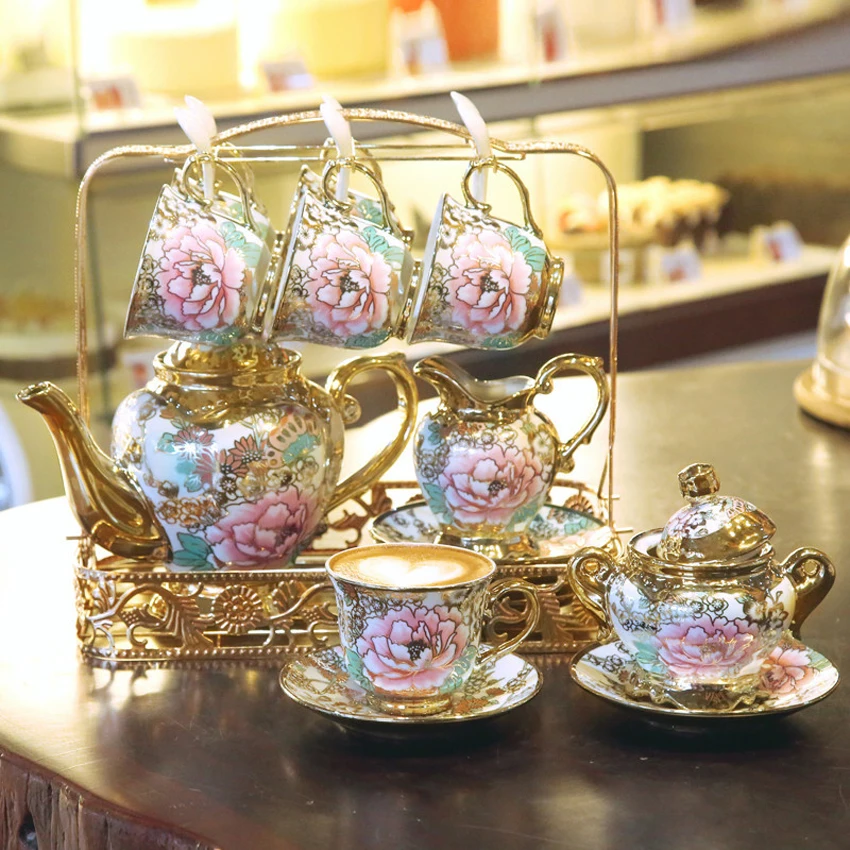

Top-grade Coffee cups Set Bone Ceramic British Porcelain Tea Set Ceramic Pot Creamer Sugar Bowl Teapot Afternoon tea home decor