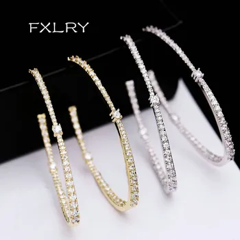 

FXLRY Hot Sale White /Gold colocr Cubic Zirconia oval shape big dangle earring women Party Jewelry