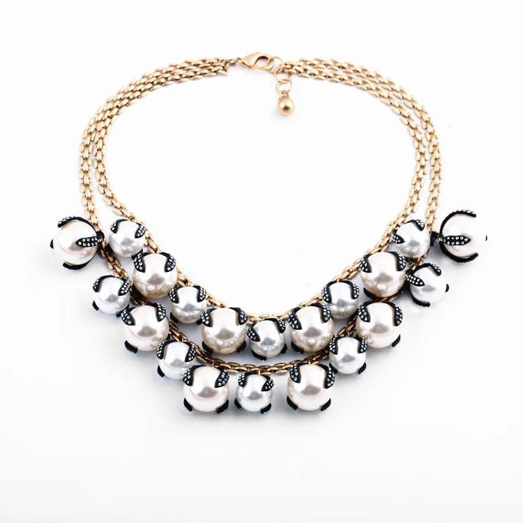 

Fashion Elegant Women Costume Jewelry Two-Layer White Pearl Pendant Luxury Necklace Accessories