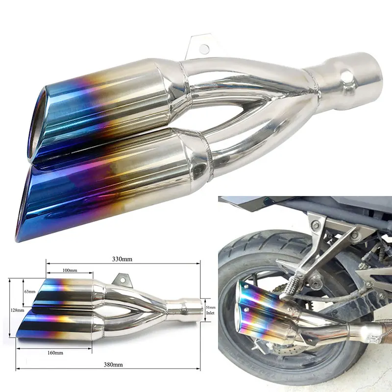 

Double Exit Motorcycle Exhaust Motorcycle Db Killer Dual Hole Stainless Stable 51mm Colorful for Honda