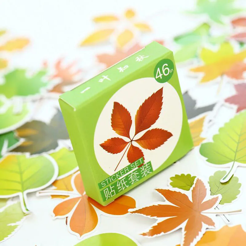 

Autumn Maple Leaf Boxed Stickers Notebook Album Decoration DIY Crafts Scrapbook Sticker Child Love Stationery 46pcs/ Box