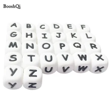 Contas de silicone de letras para inserir nome no chupeta, clipes de corrente de 10mm 12mm, contas de alfabeto para inserir 100 peças mordedor para colar bebê