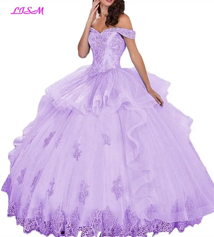 Бальные платья с открытыми плечами и аппликацией из бисера vestidos de 15 anos со складками многоуровневый органза платья для выпускного вечера
