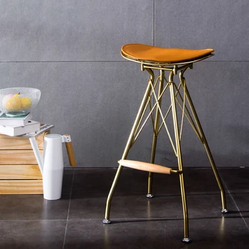 

73cm Minimalist Golden Wrought Iron Bar Stool for Tea Coffee Shop Home High Stool Bar Stools Modern Bar Chair