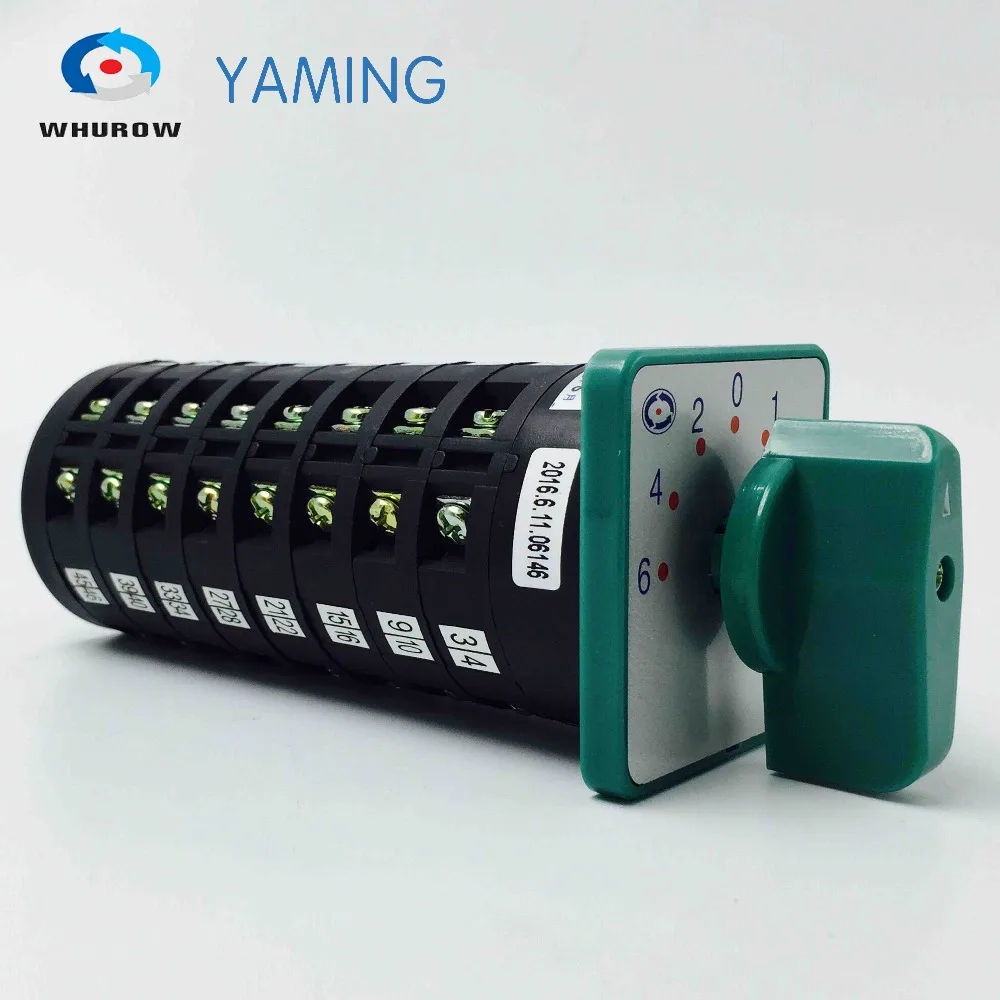 

Yaming electric 5A 380V rotary cam switch 6-4-2-0-1-3-5 position 8 poles main universal changeover switch LW6-8-F432