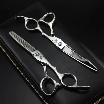 

5.5"6" Professional Hairdressing Scissors Hair Cutting Scissors Set Barber Shears Tijeras Pelo High Quality Three teeth blue GEM