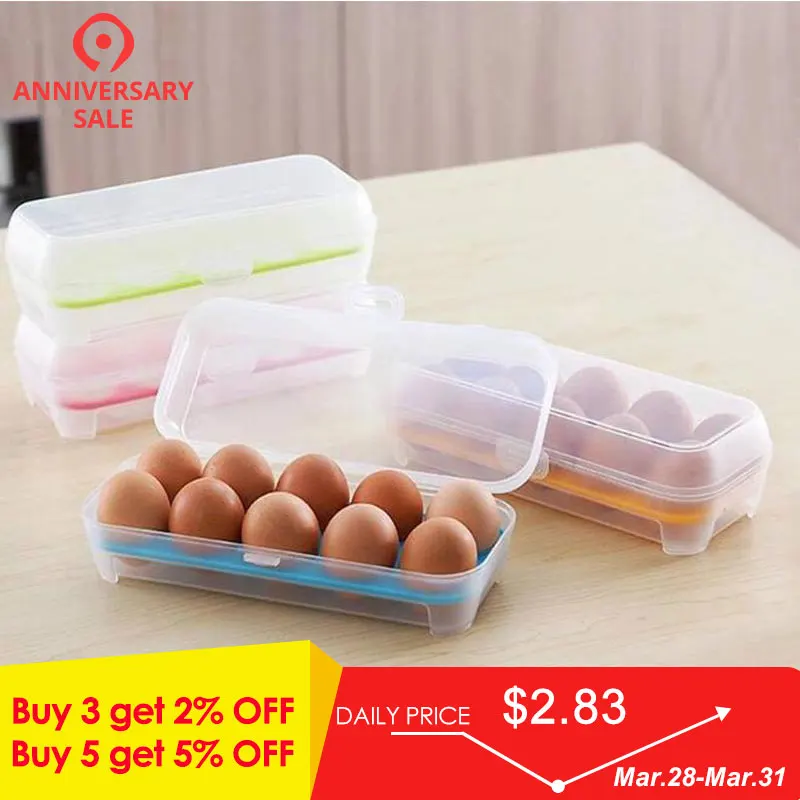 

Kitchen Refrigerator 10 Grids Egg Storage Box Plastic Food Organizer Anti-Collision Egg Tray Container Kitchen Gadgets