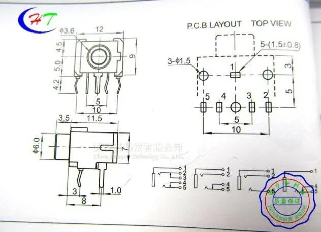 50 шт./лот PJ-306 3,5 мм аудио/видео разъем 5Pin черный