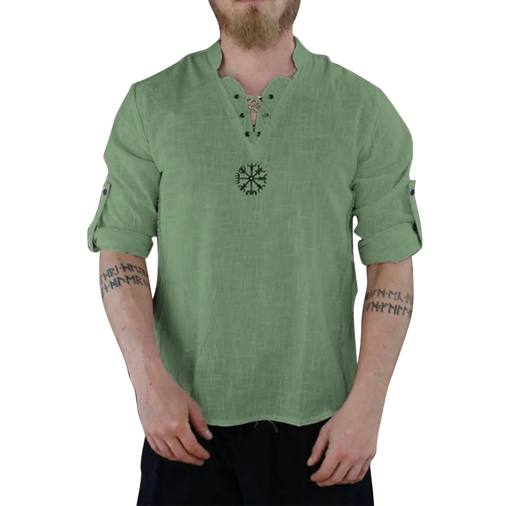 Jaycosin одежда мужская футболка модный льняной летний топ с длинными рукавами мужская повседневная спортивная с принтом на шнуровке блузка Топ mujer XXL