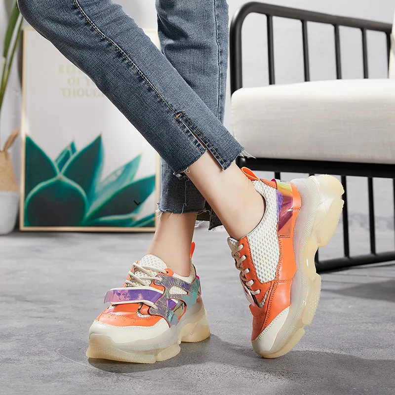 Fluorescent En Chaussures Net Papa De Couleurs Mélangées Green orange Printemps Véritable Gcyfwj Décontractées Surface 2019 Tendance Femelle Cuir Femmes apPnx