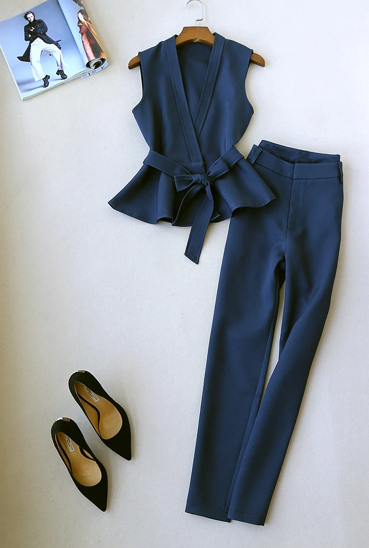 

2018 NEW Women Clothing Set Elegant Peplum Details Tank Top and Fashion Pencil Pants OL Workwear Set