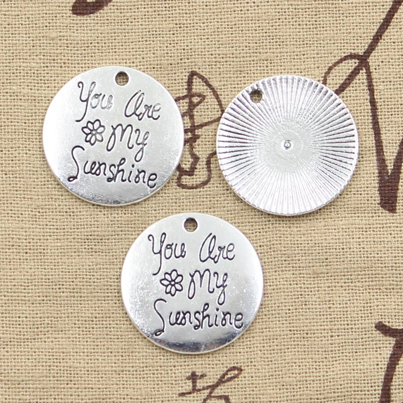6 шт. подвески пластины с принтом You Are My Sunshine 25x25 мм Античная решений Подвеска fit