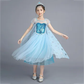 

Girls Elza Princess Dress Kids Summer Sequined Costume Children Elsa Halloween Carnival Party Cosplay Dress