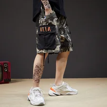 Лето Chaobai Harajuku кабель украшения камуфляж шить большой карман спецодежды мужской шорты для женщин
