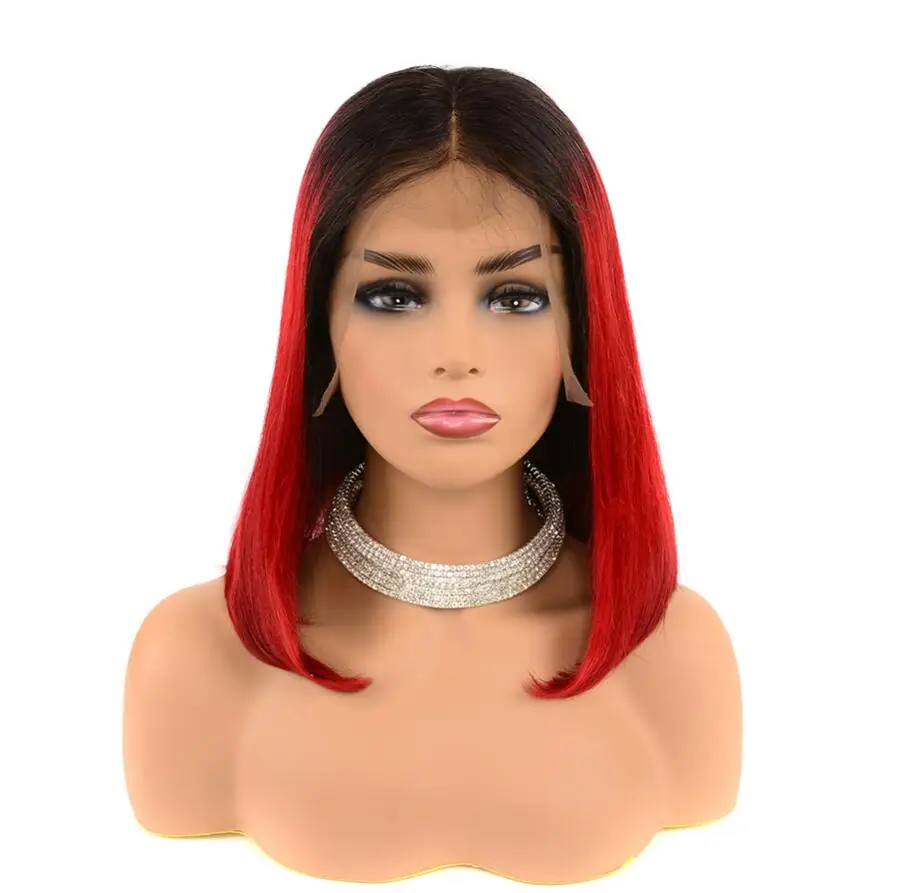 Бразильские волосы remy Bob парики для черных женщин короткие кружевные передние человеческие волосы парики T1b/красный T1b/27 человеческие волосы парик al - Цвет: T1B/красный