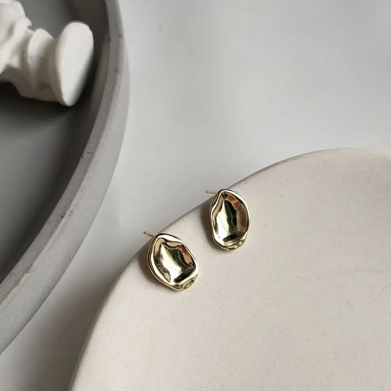 Silvology 925 Стерлинговое Серебро неправильные серьги золотые глянцевые дизайнерские модные серьги гвоздики для женщин летние ювелирные изделия