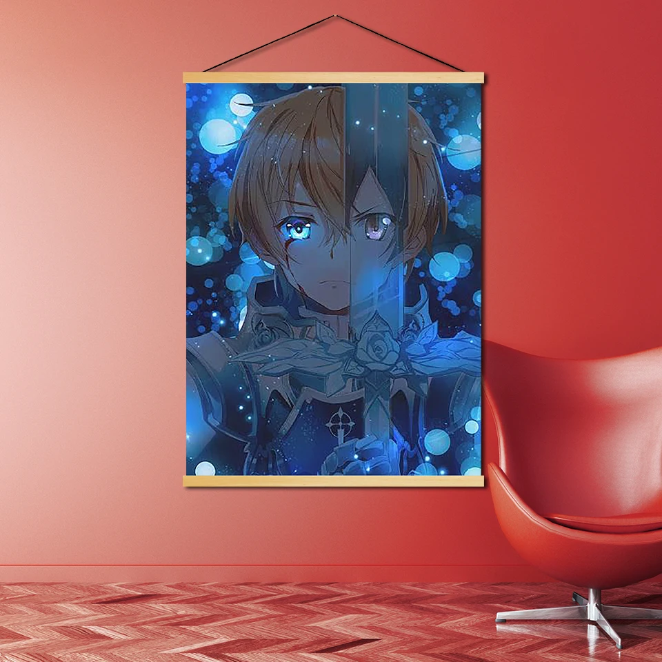 Nordic-Scroll-Modern-Animation-Sword-art-Online-game-Wall-Art-Picture-Canvas-Solid-Wood-Hanging-Painting (2)