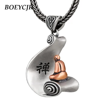

BOEYCJR 925 Sterling Silver Meditation Necklace Chain Jewelry Energy Monk Enlightenment Pendant Necklace for Men or Women