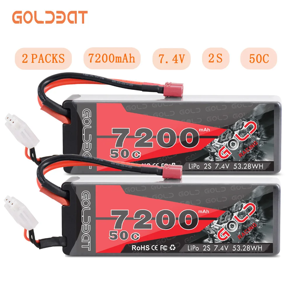 2 шт. GOLDBAT 7200 мАч LiPo батарея для RC 2S 50C батарея LiPo 7,4 В с Т-образной вилкой для RC автомобиля грузовика Танк Losi Traxxas Slash Truggy