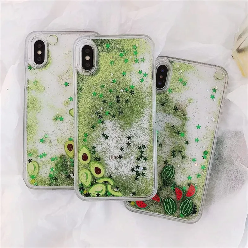 Блестящий милый чехол с зыбучим песком и КАКТУСОМ из авокадо для iPhone XS MAX X S XAMAX XR 6 1