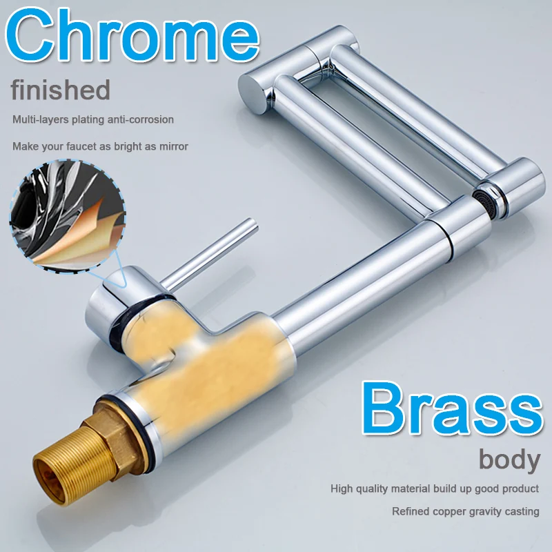 ROVOGO 360 Degree Rotation Kitchen Faucet Single Handle Basin Mixer Chrome Solid Brass Kitchen Tap Cold and Hot Water Faucet 