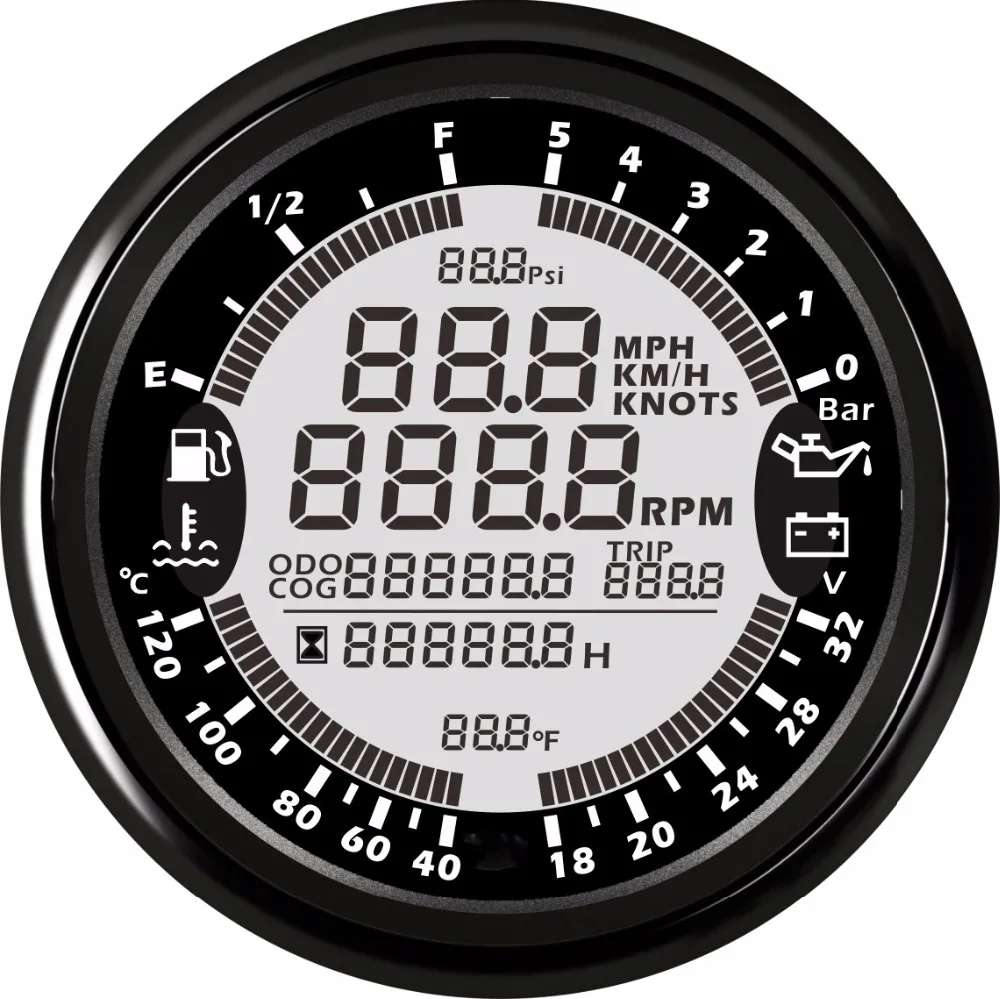 

New 6 in 1 Multi-functional Gauge Meter GPS Speedometer Tachometer Hour Water Temp Fuel Level Oil Pressure Voltmeter 12V 24V
