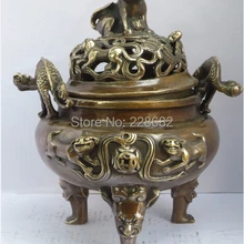 Рождественские украшения для дома+ коллекция китайские старый Медь Резные собака крышкой ладан горелки, Китайский кадило 003