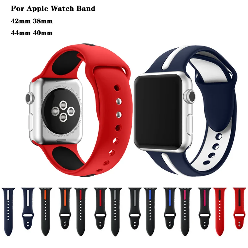 

Sports Silicone Double Color Bracelet Strap For apple watch band 44/40/42/38mm men/women watches band for iwatch Series 4 3 2 1