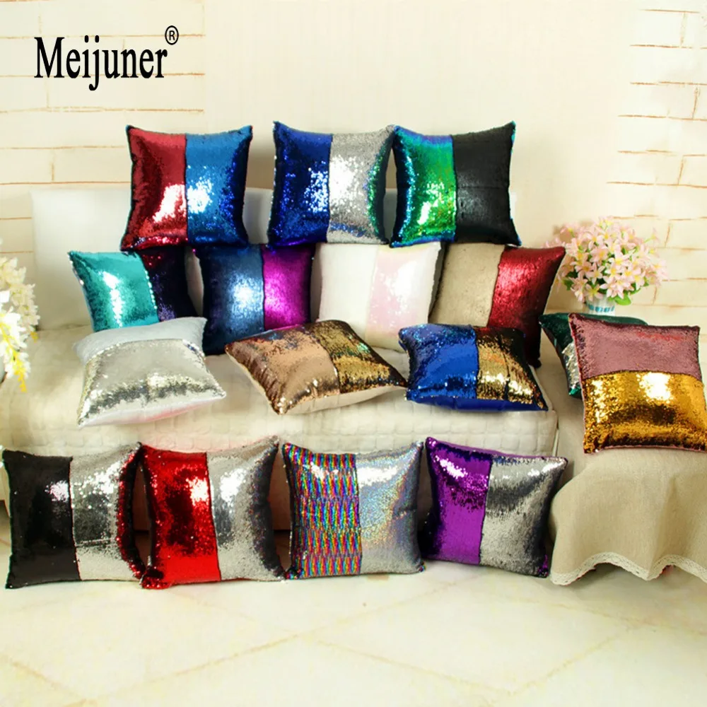 Meijuner Reversible Glitter Mermaid DIY Sequins Cushion Cover Throw Pillow Cushion Cover Car Home Sofa Decoration Pillowcase