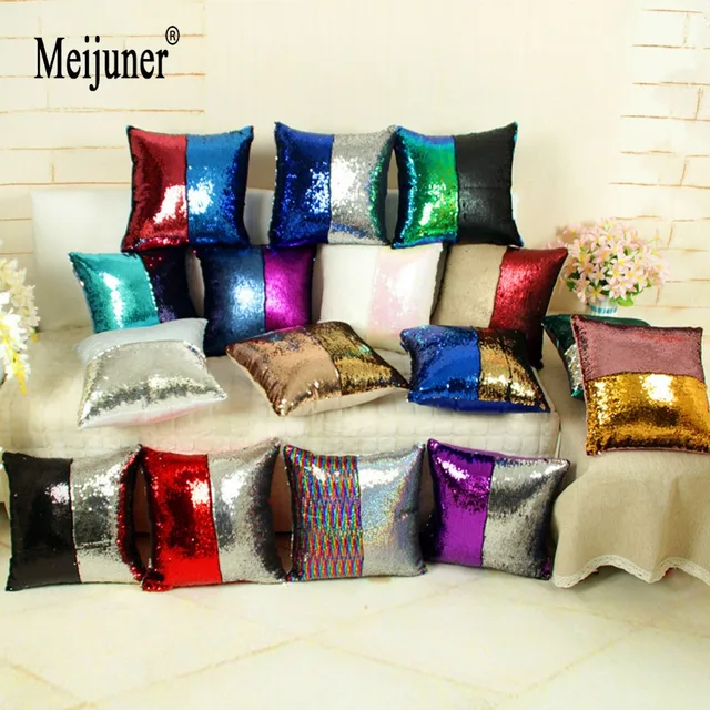 Meijuner Reversible Glitter Mermaid DIY Sequins Cushion Cover Throw Pillow Cushion Cover Car Home Sofa Decoration Pillowcase 1