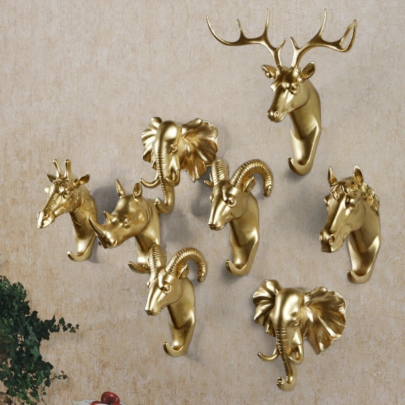 3D animal head wall hooks Gold Deer wall hook home accessories resin