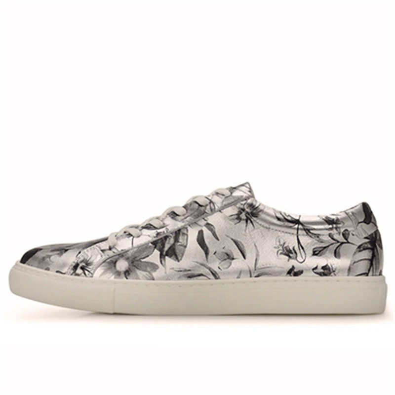 Formateurs Fleur Imprimer Luxe Hommes En De Mâle Dentelle Noir up Clair Casual Appartements Cuir Printemps Nouveaux Véritable D'été Adulte Chaussures CoxrdBe