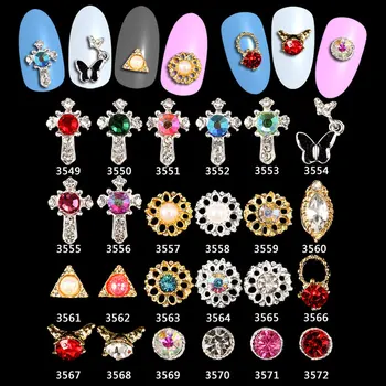 

wholesale - 100PCS/Lot 3D Nail Art Silver AB Holographic Rhinestone Frame Jewels Gems Alloy Metallic -3549-3572