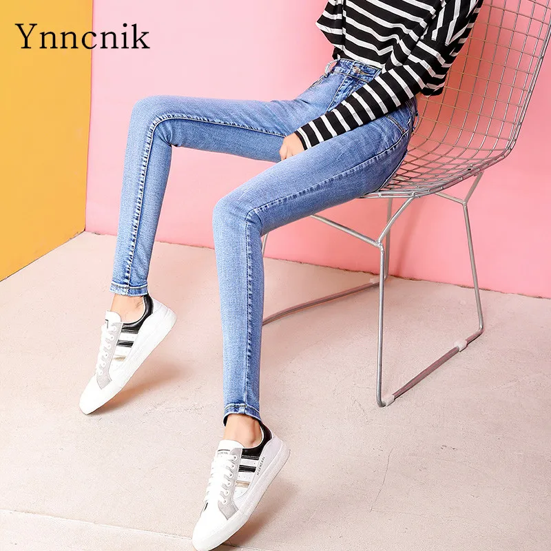Ynncnik Washed Blue Jeans For Women Stretch Skinny Pencil Pants Mid Waist Fall 2018 New Denim Trousers Female Casual Jeans S1190