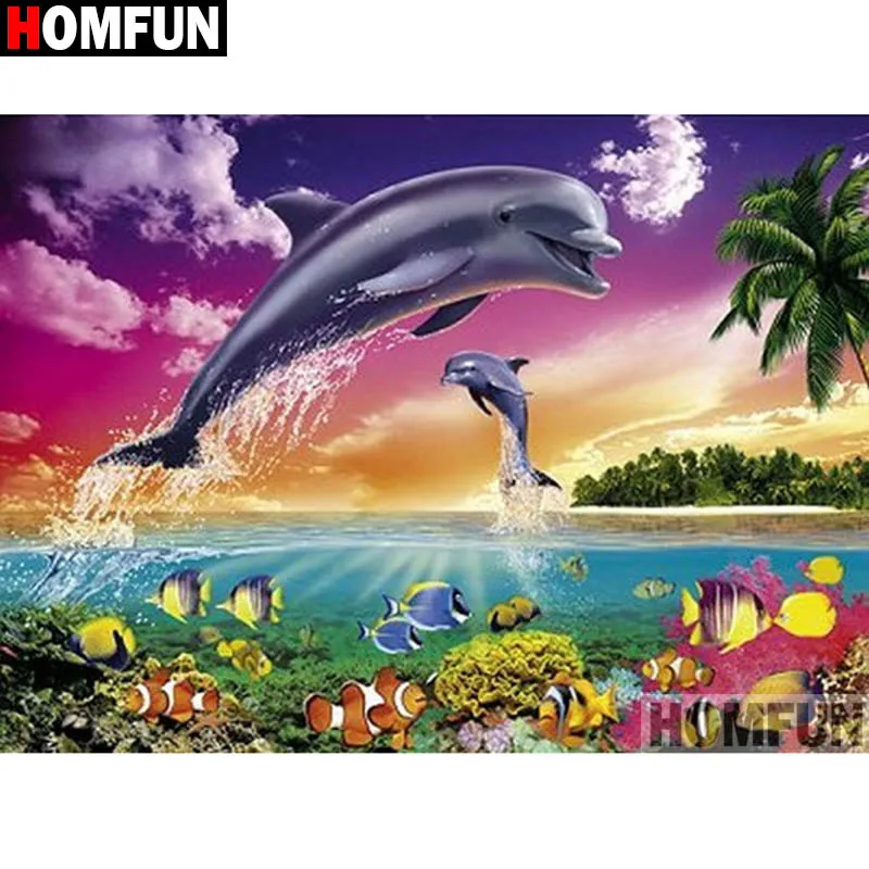 Алмазная 5D картина HOMFUN A17674 сделай сам вышивка крестиком Дельфин полная выкладка