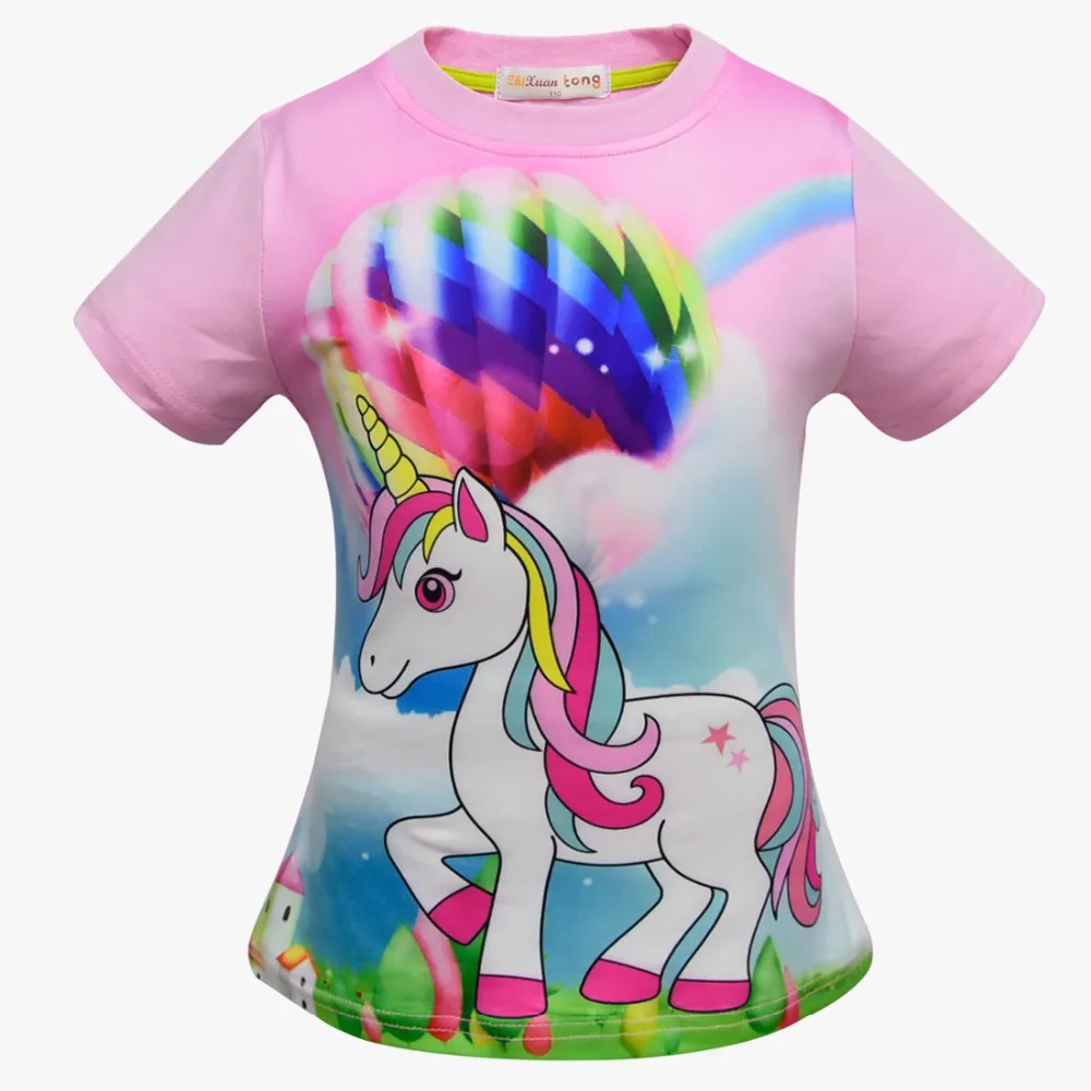 Camiseta Unicornio/футболка для девочек Детская летняя одежда для дня рождения для маленьких девочек топы для маленьких девочек Roupa Menina