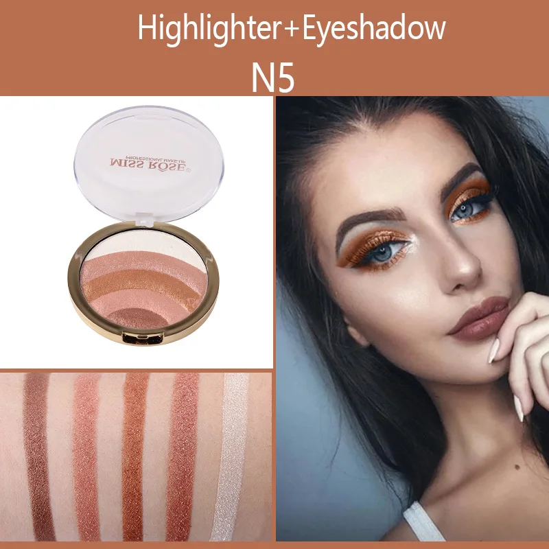 MISS ROSE Радужный хайлайтер бронзатор для лица Пудра Iluminador Glow Kit осветитель тени для век ремонт Румяна 10 цветов - Цвет: N5