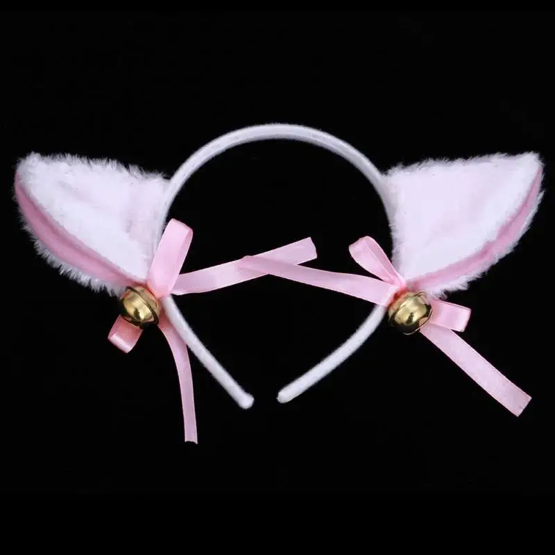 Женская и Девичья повязка на голову, модная Очаровательная Милая меховая заколка для волос с ушками лисы и кошки, заколка для волос, заколка для волос с колокольчиком и кошачьими ушками - Цвет: Белый