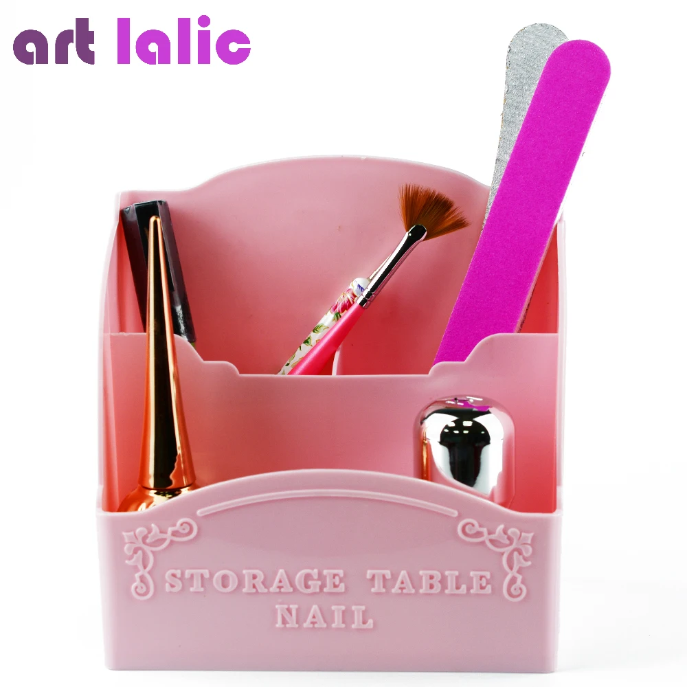 

Artlalic 1Pcs Nail Art Three Rooms Storage Box Tools Container Case Organizer Makeup Brushes Pen Cabinet Pink Eiffel Tower